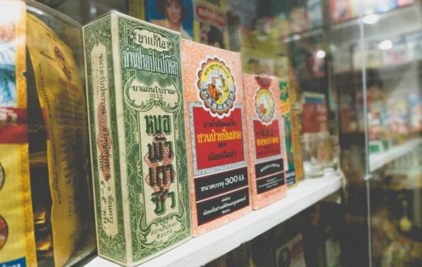 Collection of herbal medicine package in the old day House of Museums, Thonburi, Bangkok